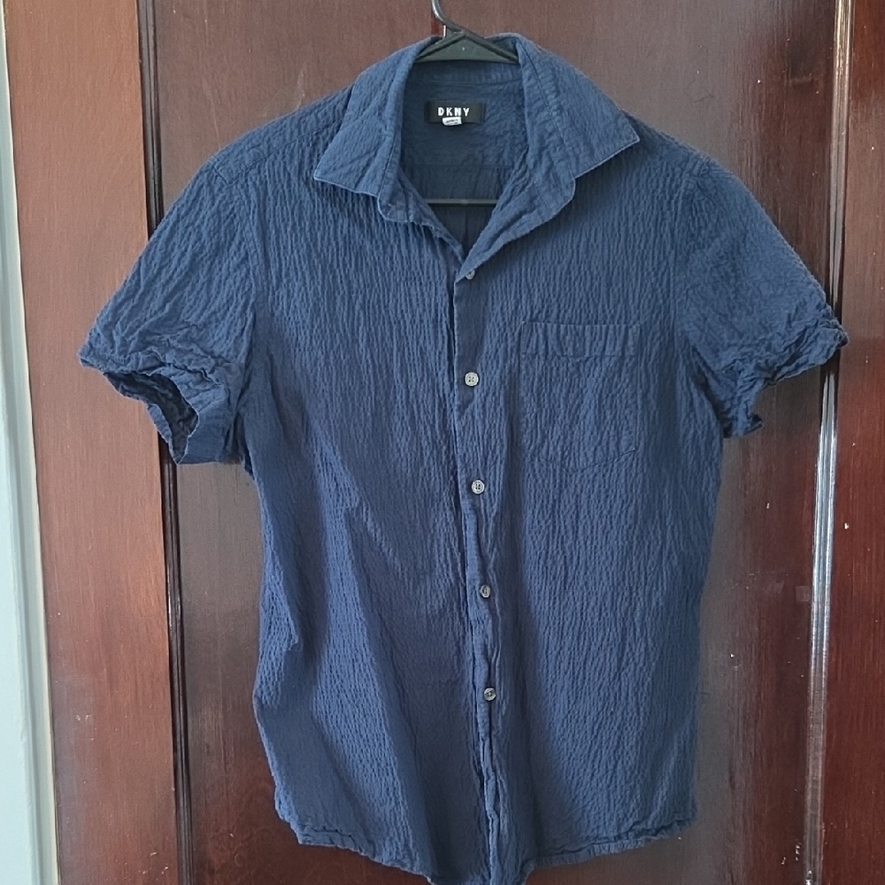 Navy Blue Men's Seersucker Shirt